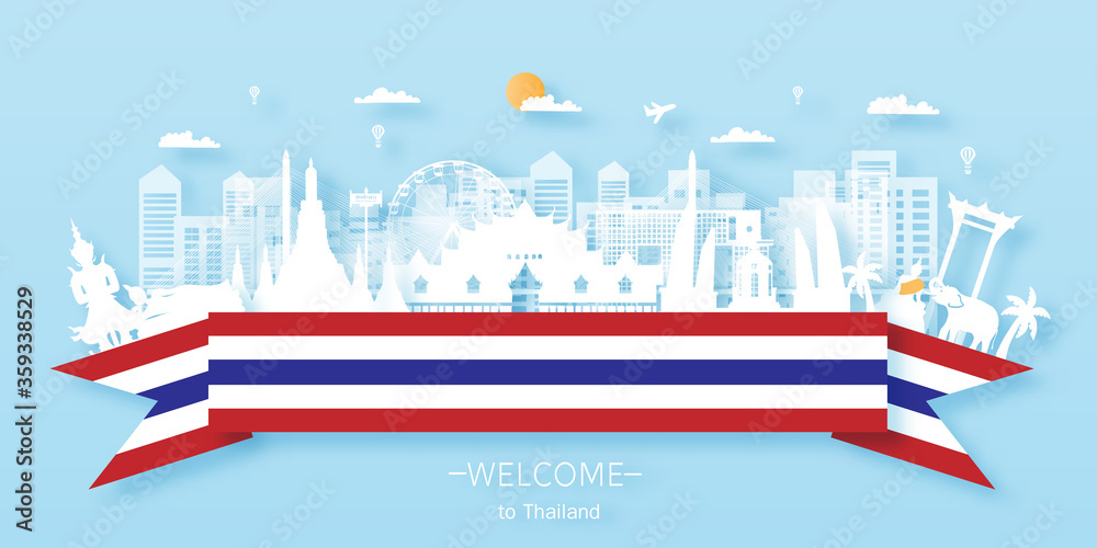 Thailand Travel postcard, poster, tour advertising of world famous landmarks. Vectors illustrations