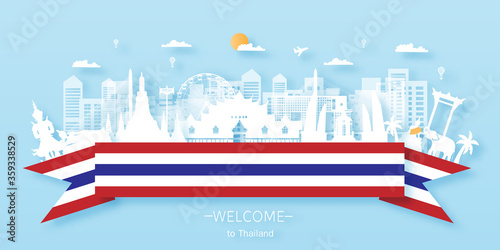Thailand Travel postcard, poster, tour advertising of world famous landmarks. Vectors illustrations