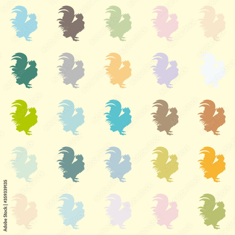 Naklejka premium seamless background with rooster in lot of color vector illustrations