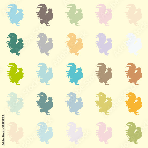 seamless background with rooster in lot of color vector illustrations