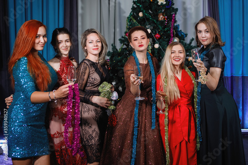 Girlfriends celebrate Christmas and New Year.