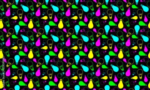 silhouette of lamps in neon, fluorescent, colorful light, lighting, christmas light, fairy light, energy, idea, electricity, lighting, seamless pattern, background, vector illustration