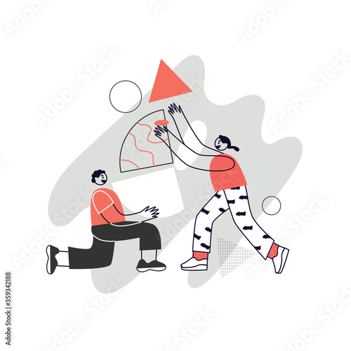 Business concept. Command metaphor. People juggling elements. Vector illustration of the style of flat design. Symbol of teamwork, collaboration, partnership.