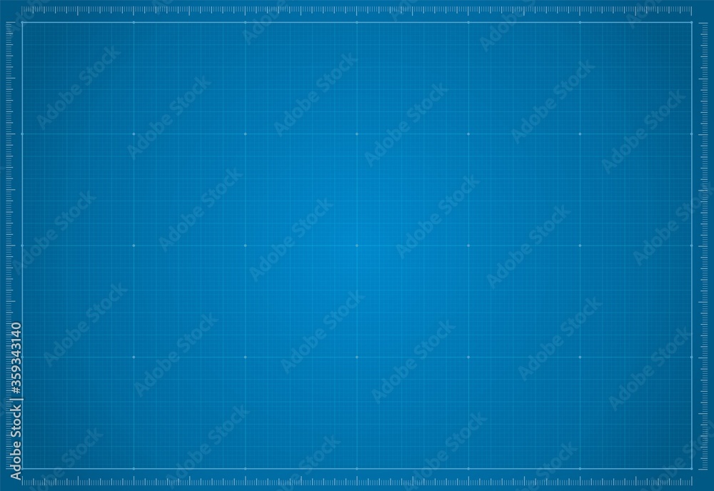 Blueprint paper. Blank blue sheet of paper with grid. Vector