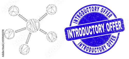 Web carcass relations icon and Introductory Offer seal stamp. Blue vector rounded grunge seal stamp with Introductory Offer message.
