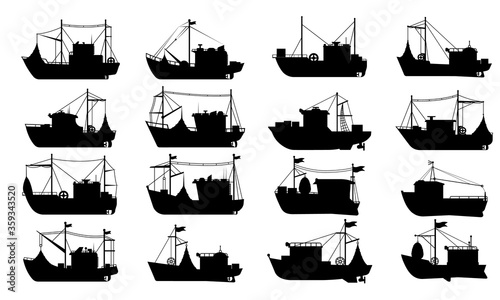Obraz na płótnie Fishing boat silhouette set