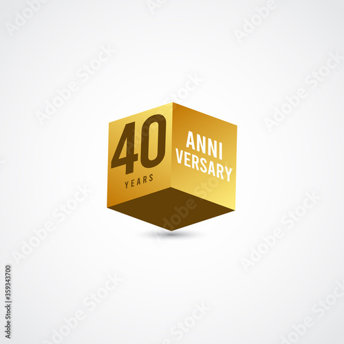 40 Years Anniversary Celebration Gold 3 D Vector Label Logo Template Design Illustration