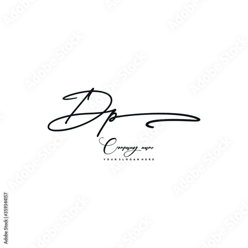 DP initials signature logo. Handwriting logo vector templates. Hand drawn Calligraphy lettering Vector illustration. photo