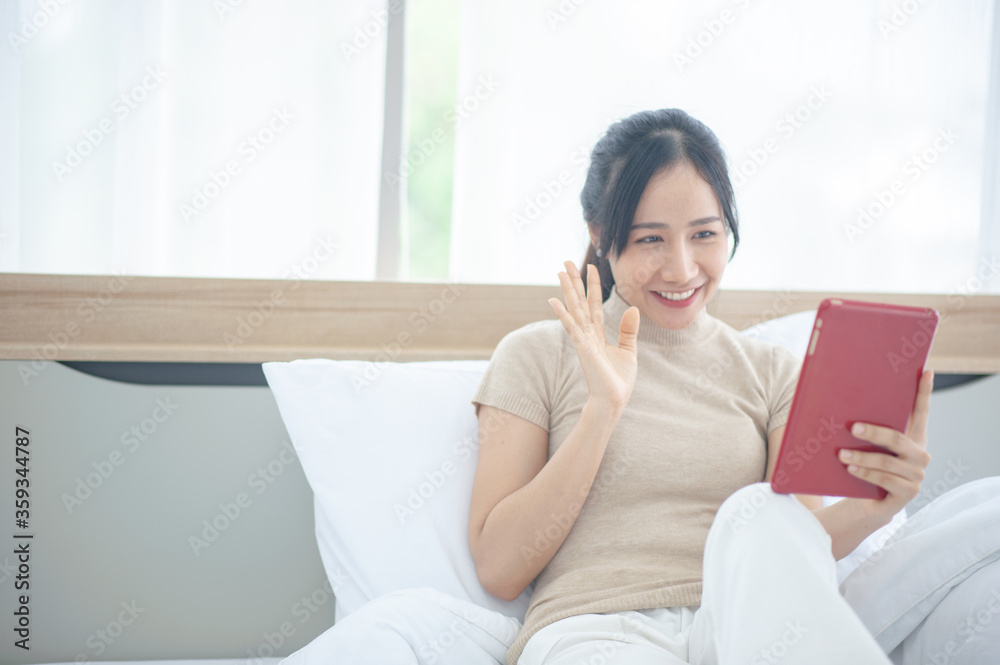 Women video conference by tablet new normal stay home work from home Women video conference by tablet new normal stay home work from home