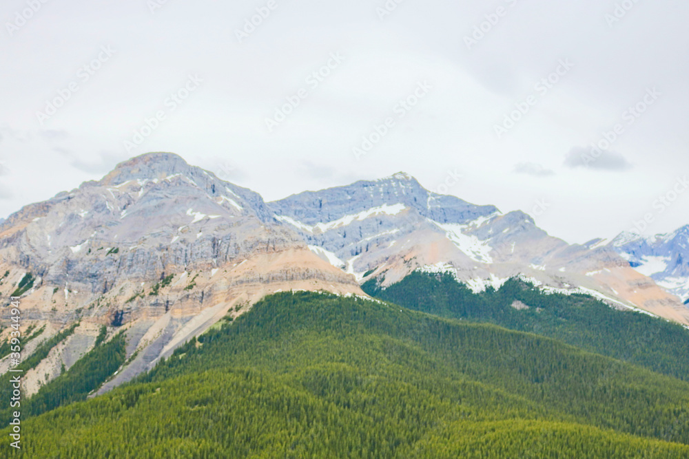 Canadian Mountains with Trees, Rocks, and Lakes