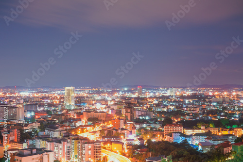 Night view of the city of Pattaya at night with glittering lights impresses tourists.