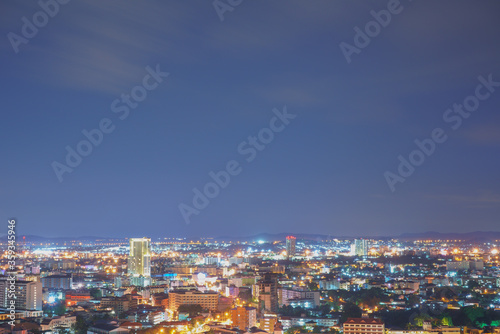 Night view of the city of Pattaya at night with glittering lights impresses tourists.