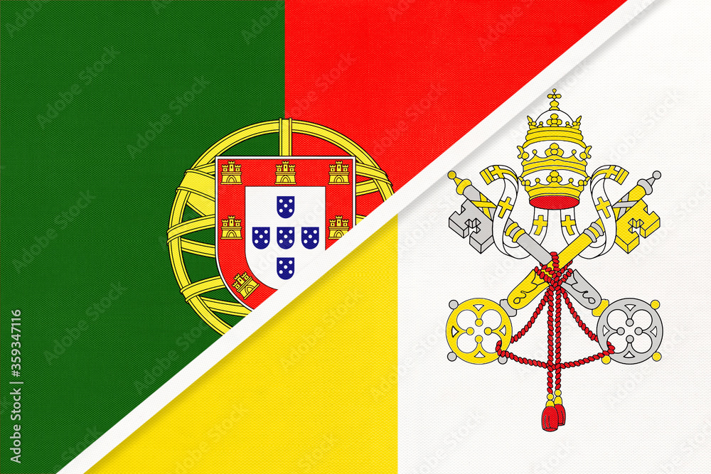 Portugal and Vatican City, symbol of national flags from textile. Championship between two European countries.