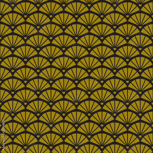 Geometric retro background with gold fans, art deco seamless gold pattern