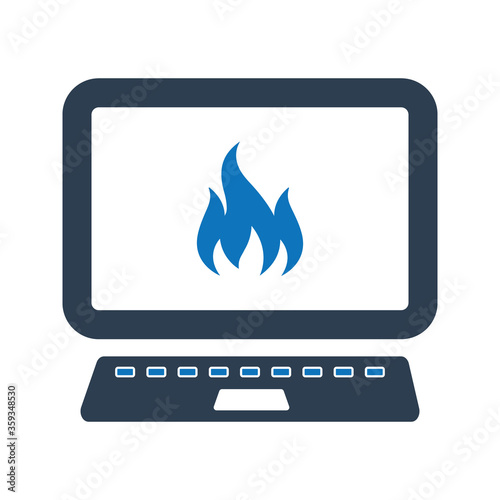 Computer screen fire icon. Flaming fire icon