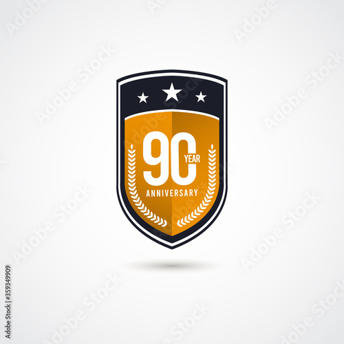 90 Years Anniversary Celebration Vector Label Logo Template Design Illustration