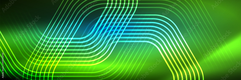 Shiny neon lines, stripes and waves, technology abstract background. Trendy abstract layout template for business or technology presentation, internet poster or web brochure cover, wallpaper Shiny neon lines, stripes and waves, technology abstract background. Trendy abstract layout template for business or technology presentation, internet poster or web brochure cover, wallpaper