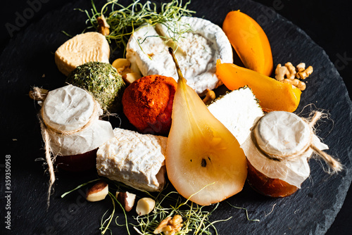 craft cheeses with pear, persimmon and jam