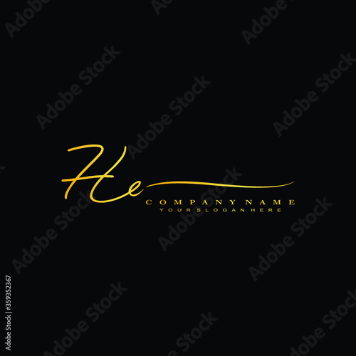 HE initials signature logo. Handwriting logo vector templates. Hand drawn Calligraphy lettering Vector illustration.