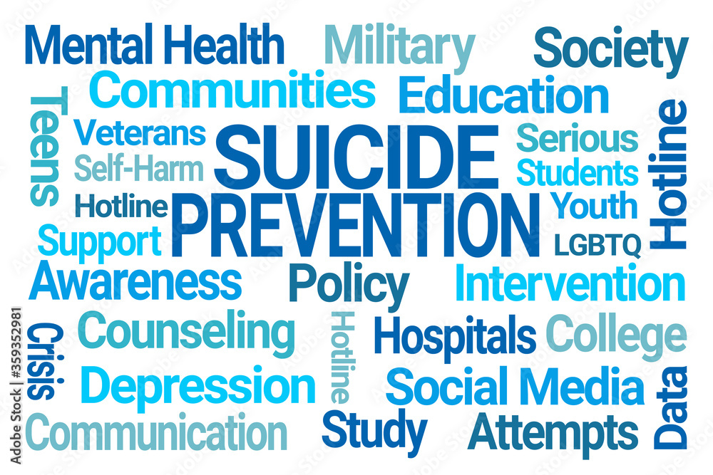 Suicide Prevention Word Cloud on White Background Suicide Prevention Word Cloud on White Background