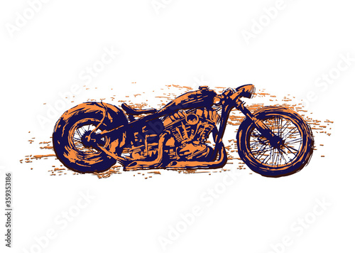 motorcycle. Emblem of biker club. Vintage style. Monochrome design.