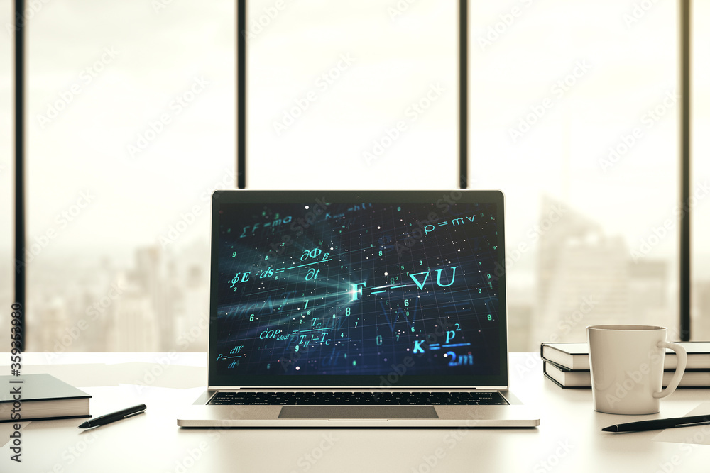 Fototapeta premium Creative scientific formula concept on modern laptop screen. 3D Rendering