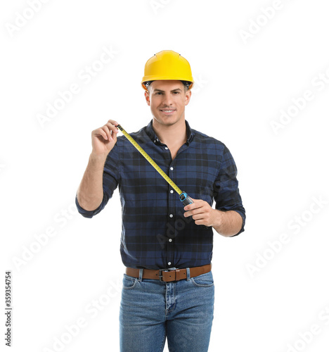 Young man with measuring ta...