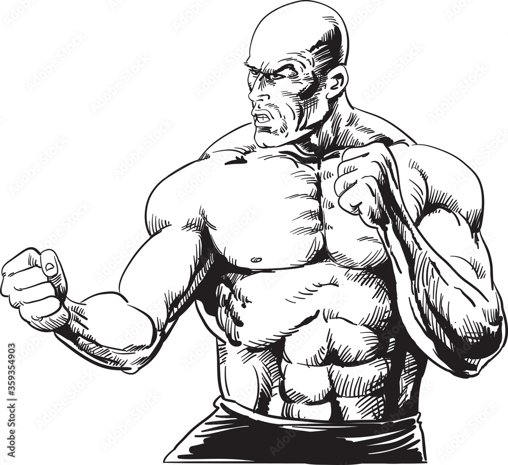 Strong muscular man, tattooed bald head. A fighter and bodybuilder. Strong muscular man, tattooed bald head. A fighter and bodybuilder.