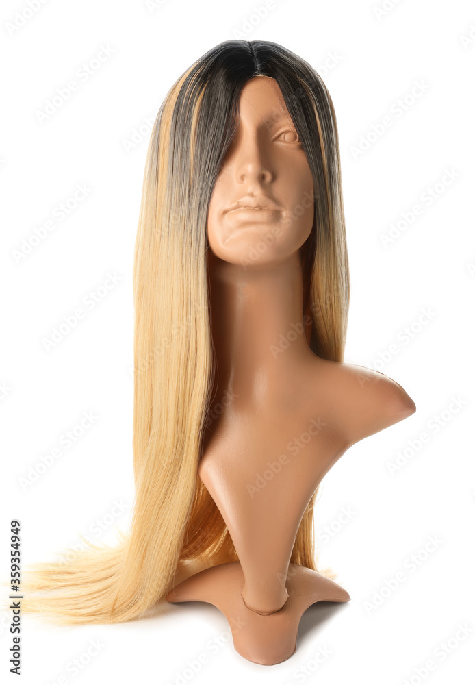 Naklejka premium Mannequin with female wig on white background