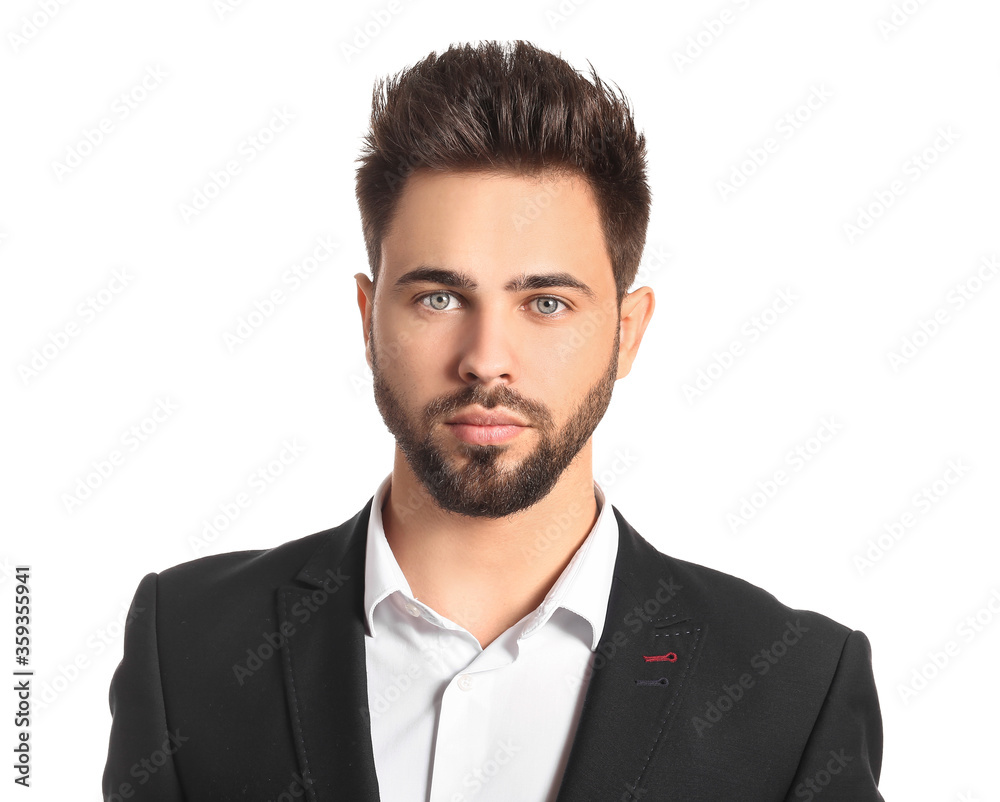Handsome man with stylish hairdo on white background Handsome man with stylish hairdo on white background
