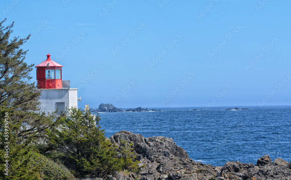 Amphitrite Point Lighthouse, Ucluelet, Vancouver Island, British Columbia, Canada.