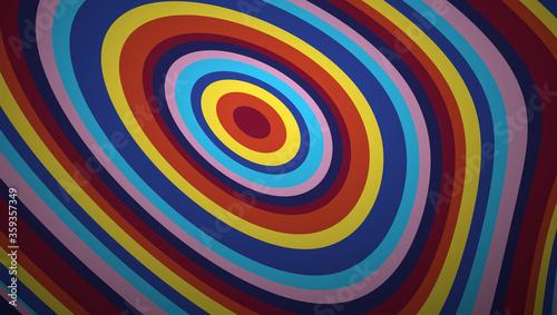 Concentric circles deformed as if they were rainbow-colored targets. Abstract geometric colorful vector banner and background