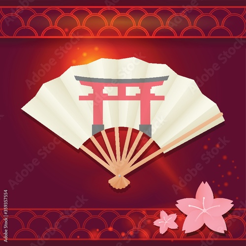 japanese fan with temple gate
