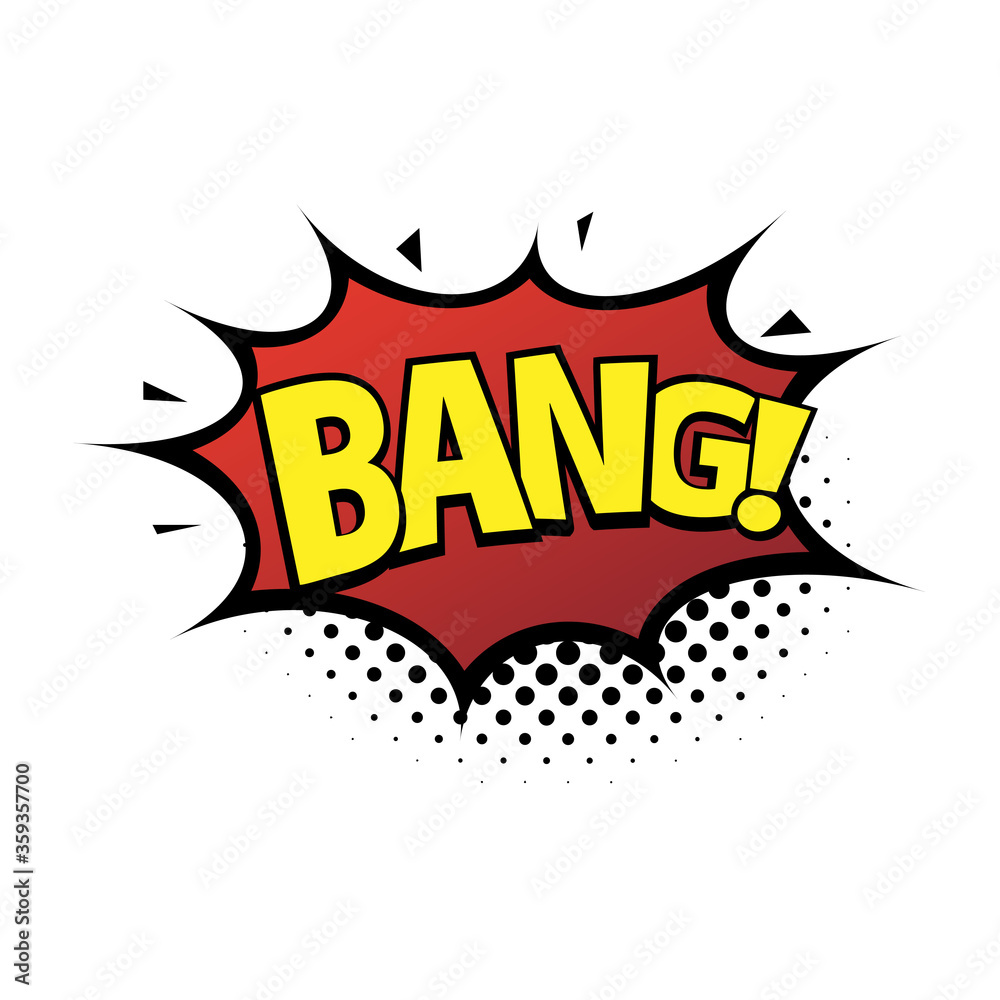 Obraz premium Comic lettering wow. Comic speech bubble with emotional text Bang. Bright dynamic cartoon illustration in retro pop art style isolated on white background. Comic text sound effects