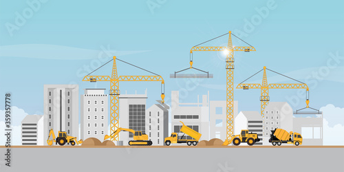 Process of construction of big building dormitory area.