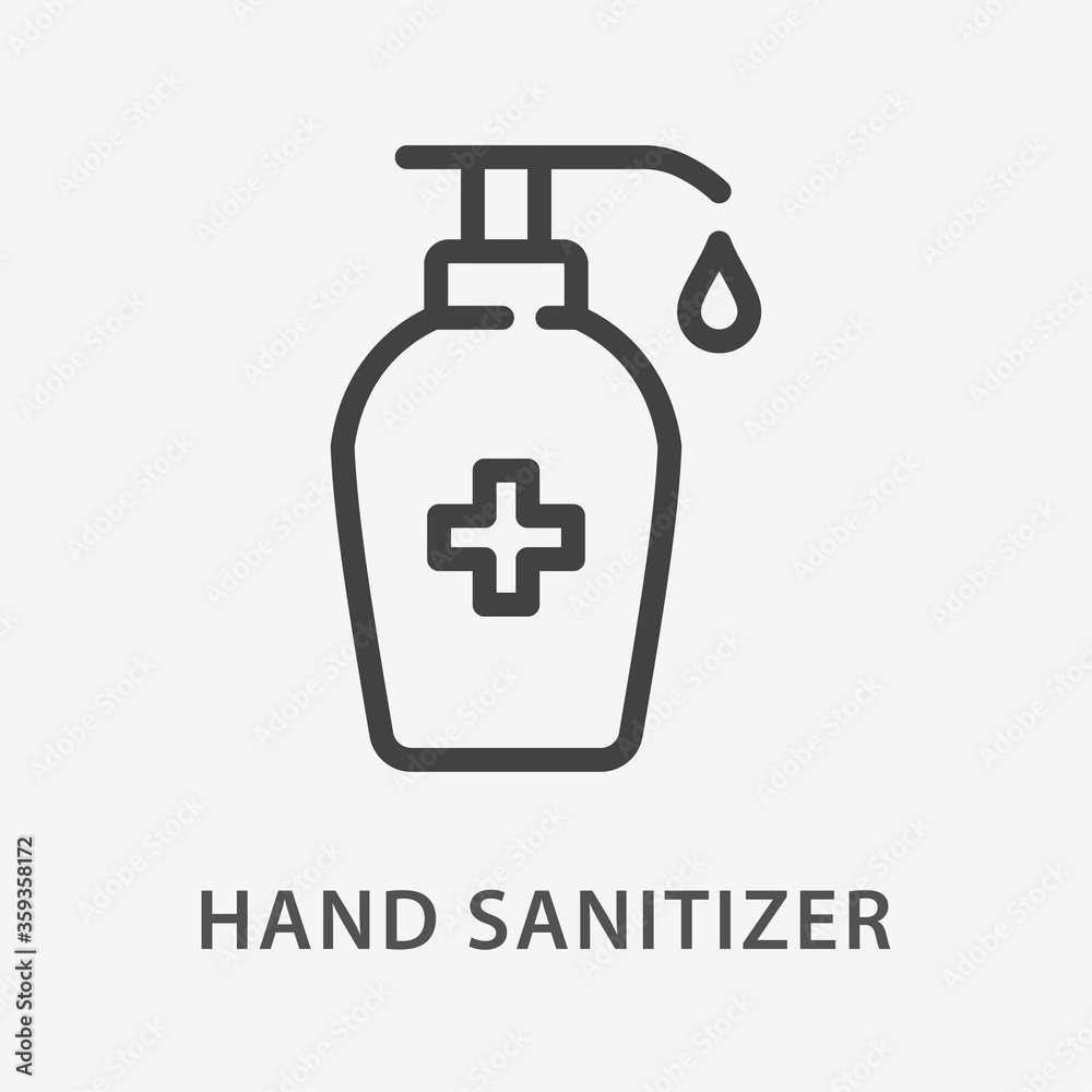 Hand sanitizer line icon on white background. Hand sanitizer line icon on white background.
