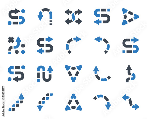 Arrows Icon Set - 4 (Blue Series) . Arrow, Sign, Symbol ,direction, destination, route, path, turn, Vector Illustration Web Icons .