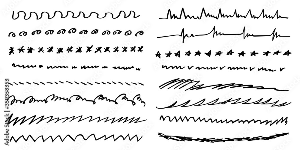 Fototapeta premium Set of handmade lines, brush lines, underlines.
