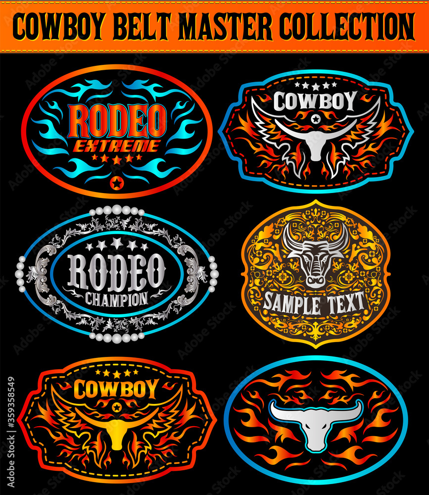 Western Style Cowboy Belt Buckle Label Master Collection Set.