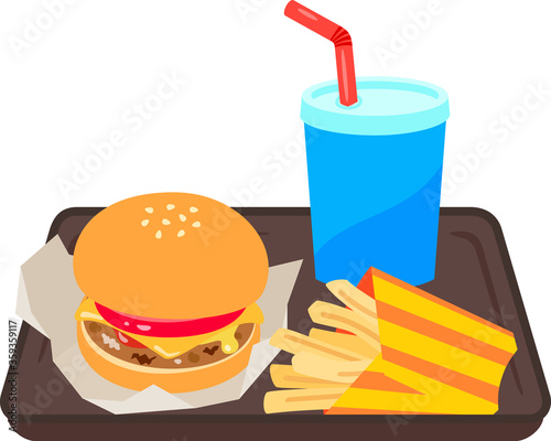 トレーに乗ったハンバーガーセット