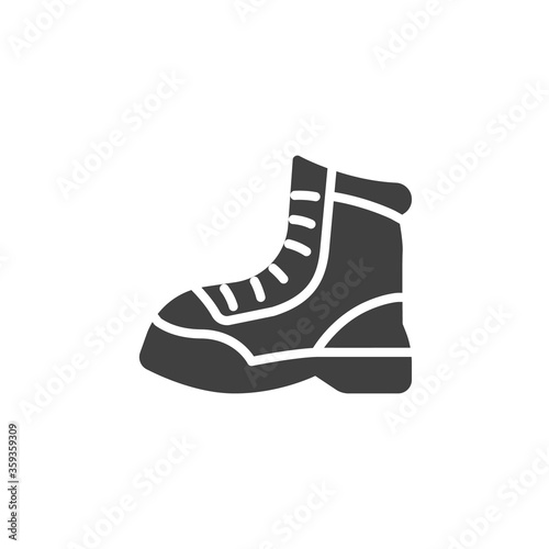 Hiking boots vector icon. filled flat sign for mobile concept and web design. Hike shoe glyph icon. Symbol, logo illustration. Vector graphics