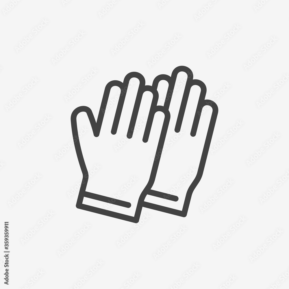 Protective gloves line icon on white background. Protective gloves line icon on white background.