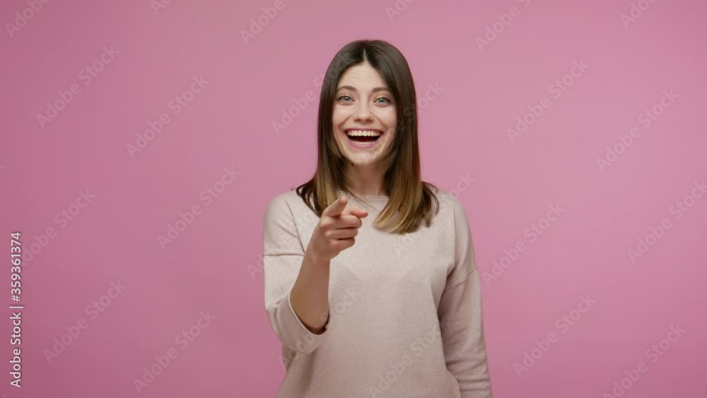 Really you? Unbelievable! Amazed lovely brunette woman looking with shocked expression and pointing finger to camera, surprised by unexpected result. indoor studio shot isolated on pink background Really you? Unbelievable! Amazed lovely brunette woman looking with shocked expression and pointing finger to camera, surprised by unexpected result. indoor studio shot isolated on pink background