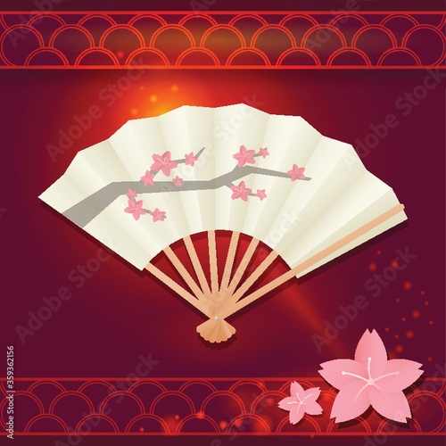 japanese fan with cherry blossom tree