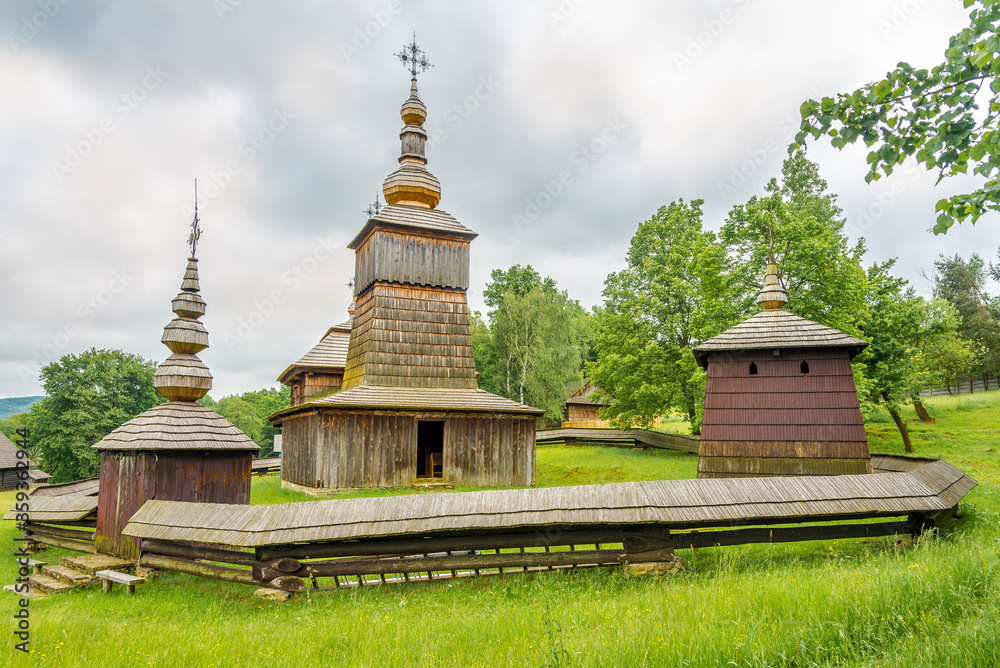 View at the Wooden Church of St.Paraskeva from village Nova Polianka in Svidnik - Slovakia