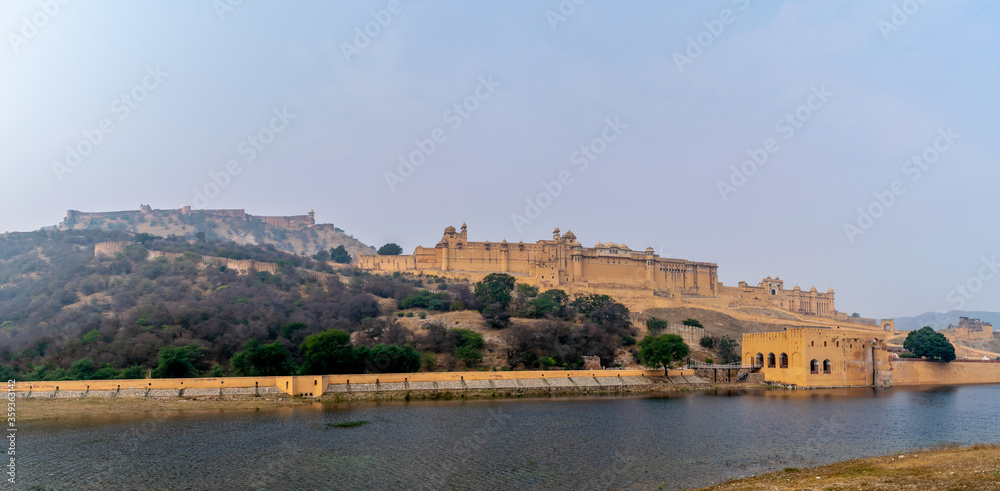 View of the Amber Fort and the Jaigarh Fort, Jaipur, Rajasthan, India