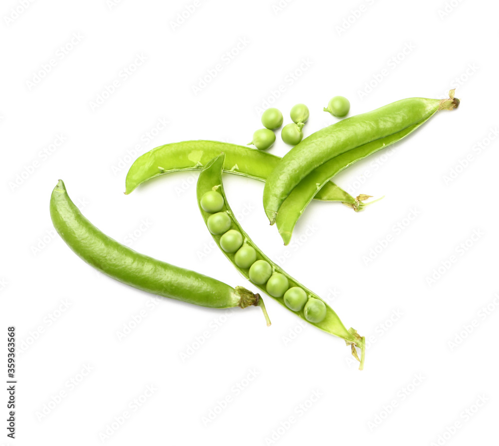 Tasty fresh peas on white background