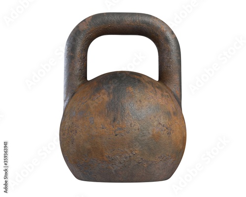 3D render of old rusty Kettlebell isolated on white