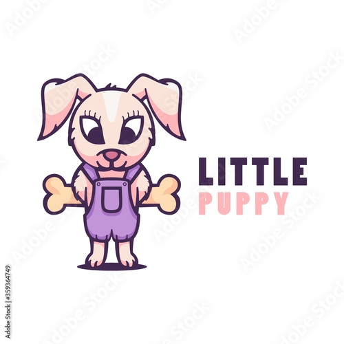 Vector Logo Illustration Little Puppy Mascot Cartoon Style.