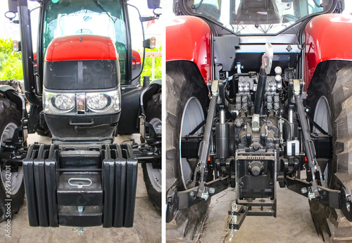 View of new modern diesel agricultural tractor or combine or car motor or harvester engine